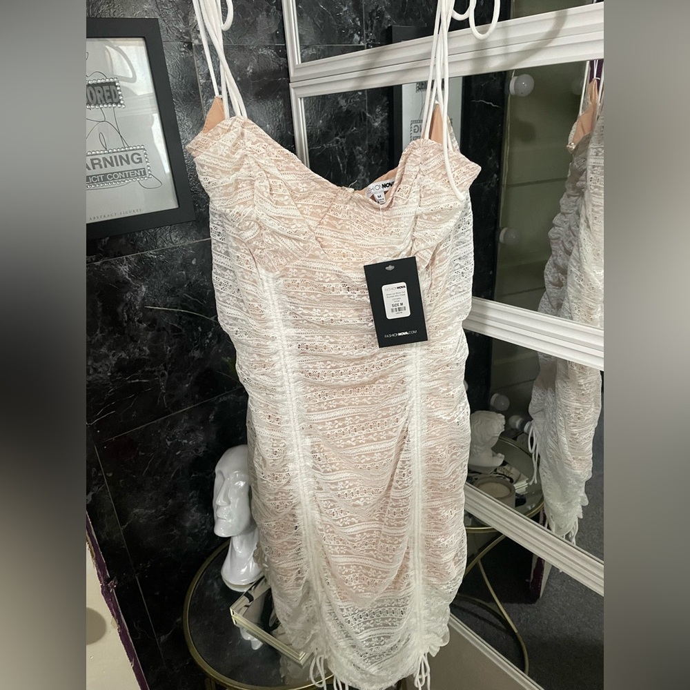 Fashionnova Lace Mini Dress in Cream and White